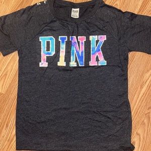 PINK Tie-Dye and Iridescent Logo Tee